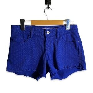 GUESS Jean Shorts Size 26 Bright Purple Blue with Animal Print Stretchy